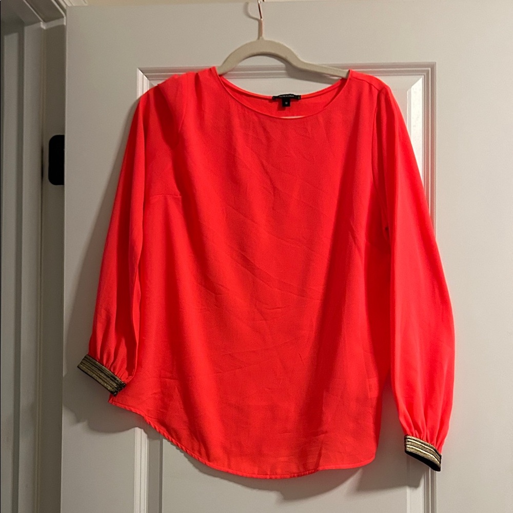 Stella & Dot Vibrant Red Blouse with Gold Trim